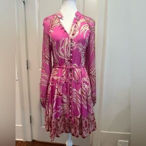 Taj by Sabrina Crippa  Fuchsia and Cream Long Sleeve Dress